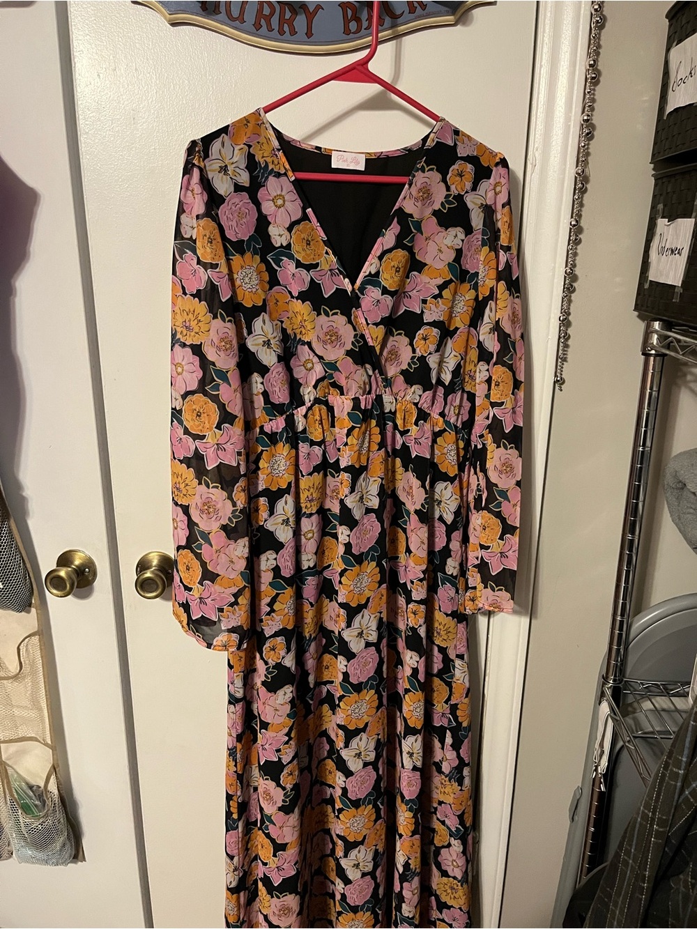 Pink Lily Black Floral Maxi Dress with Pink & Yellow Blooms